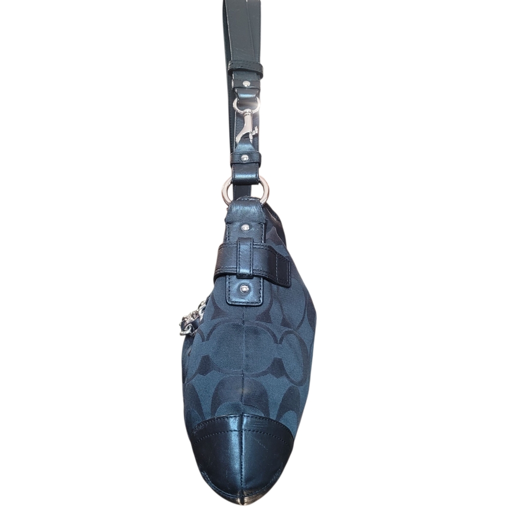 Coach F19730 Black Gallery Optic Signature Silver Chain SHARP bag Purse - Picture 3 of 6